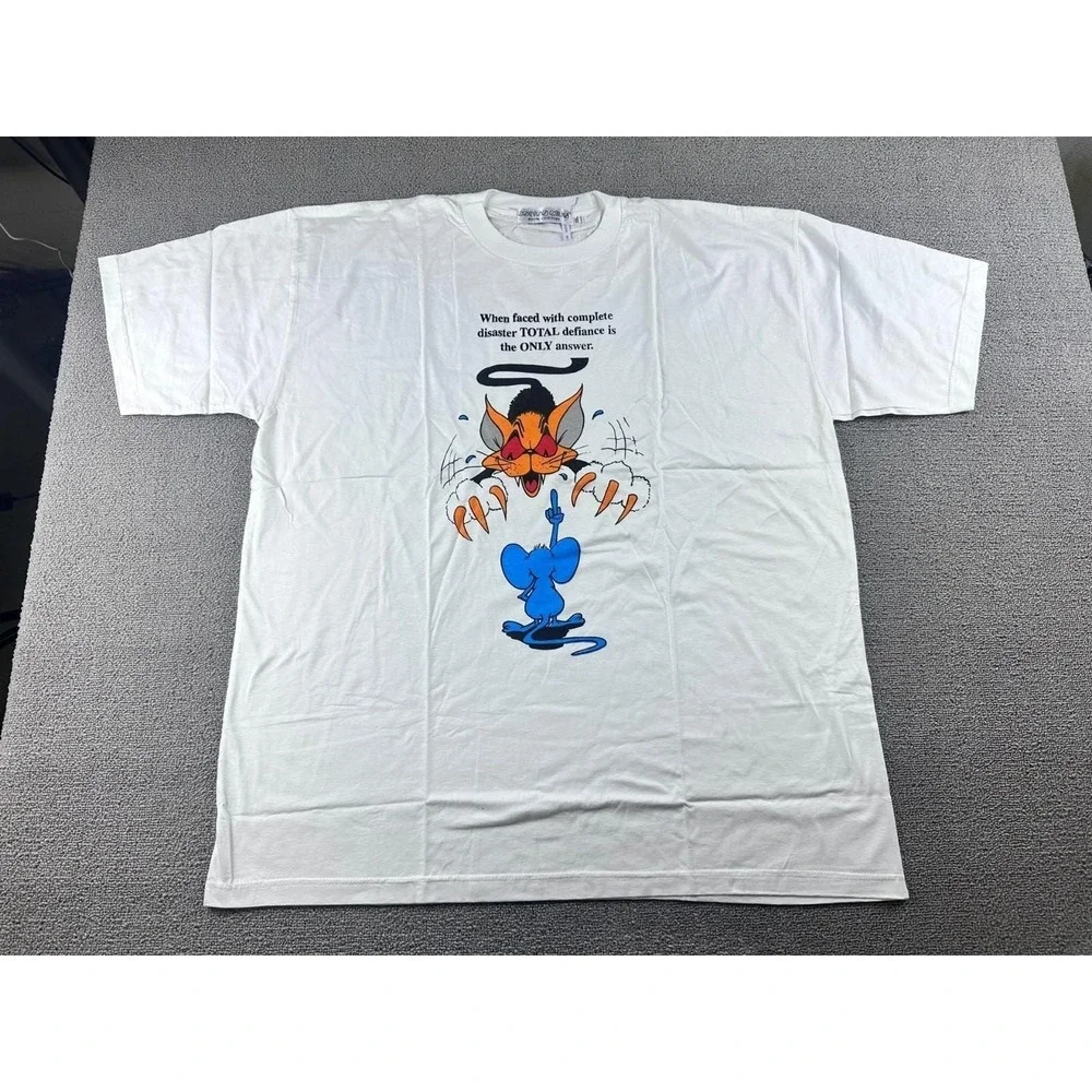 Vintage Cotton Club T-Shirt Men XXL White Mouse Flipping‎ Off Cat Cotton Funny